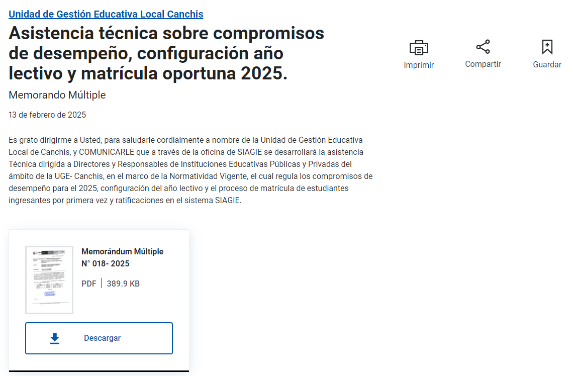 Asistencia técnica sobre compromisos de desempeño, configuración año lectivo y matrícula oportuna 2025.